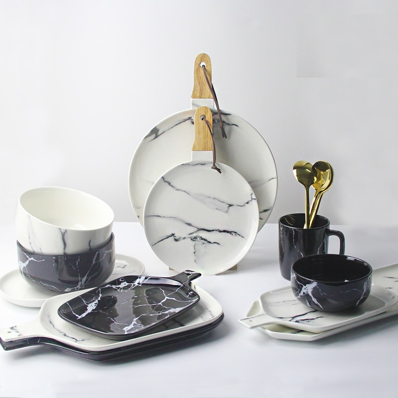 Dish Set Ceramic Marble Tableware Dish Set Ceramic Marble Tableware