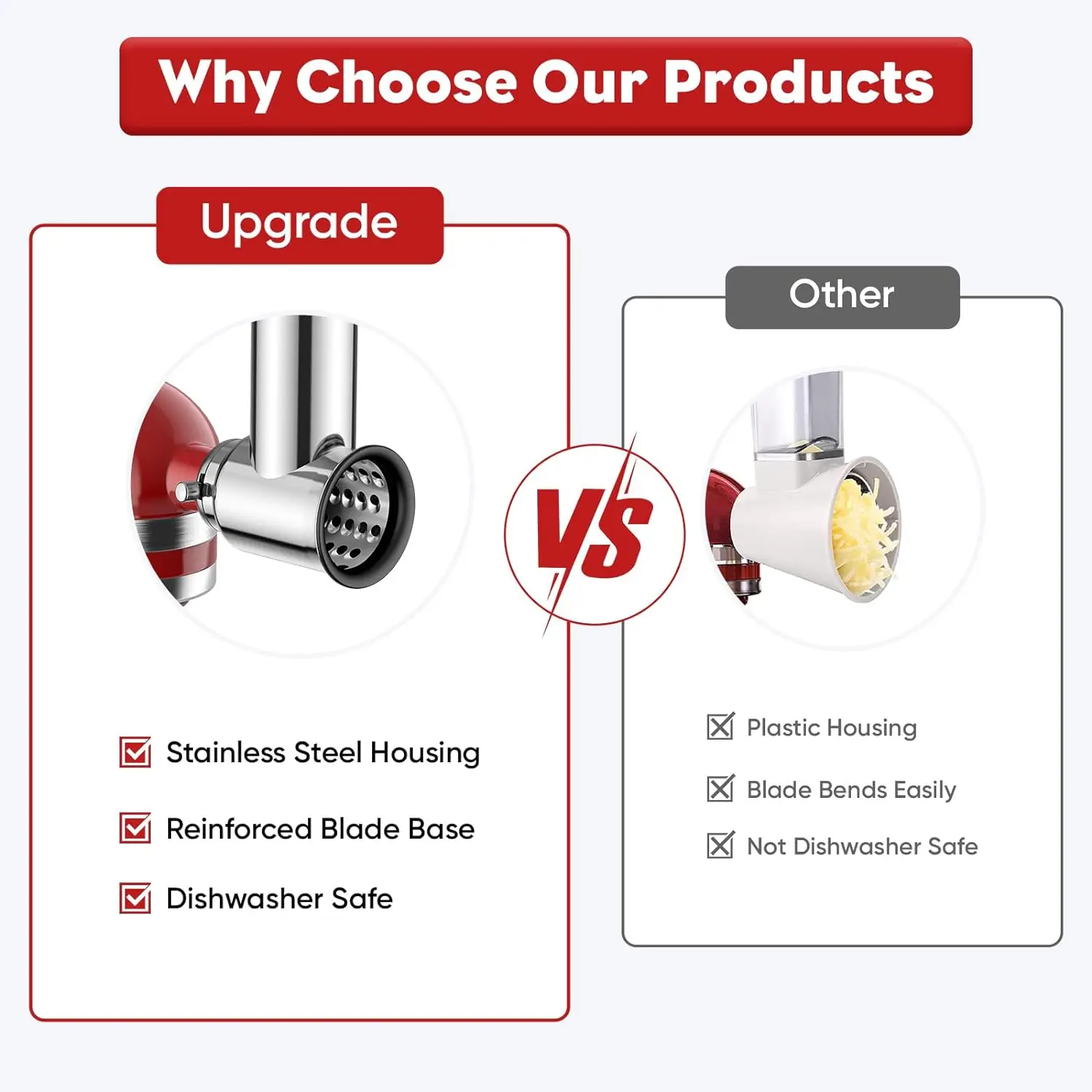 Dishwasher Safe,Stainless Steel Slicer/Shredder Attachment for KitchenAid Stand Mixer, Salad Machine Vegetable Slicer