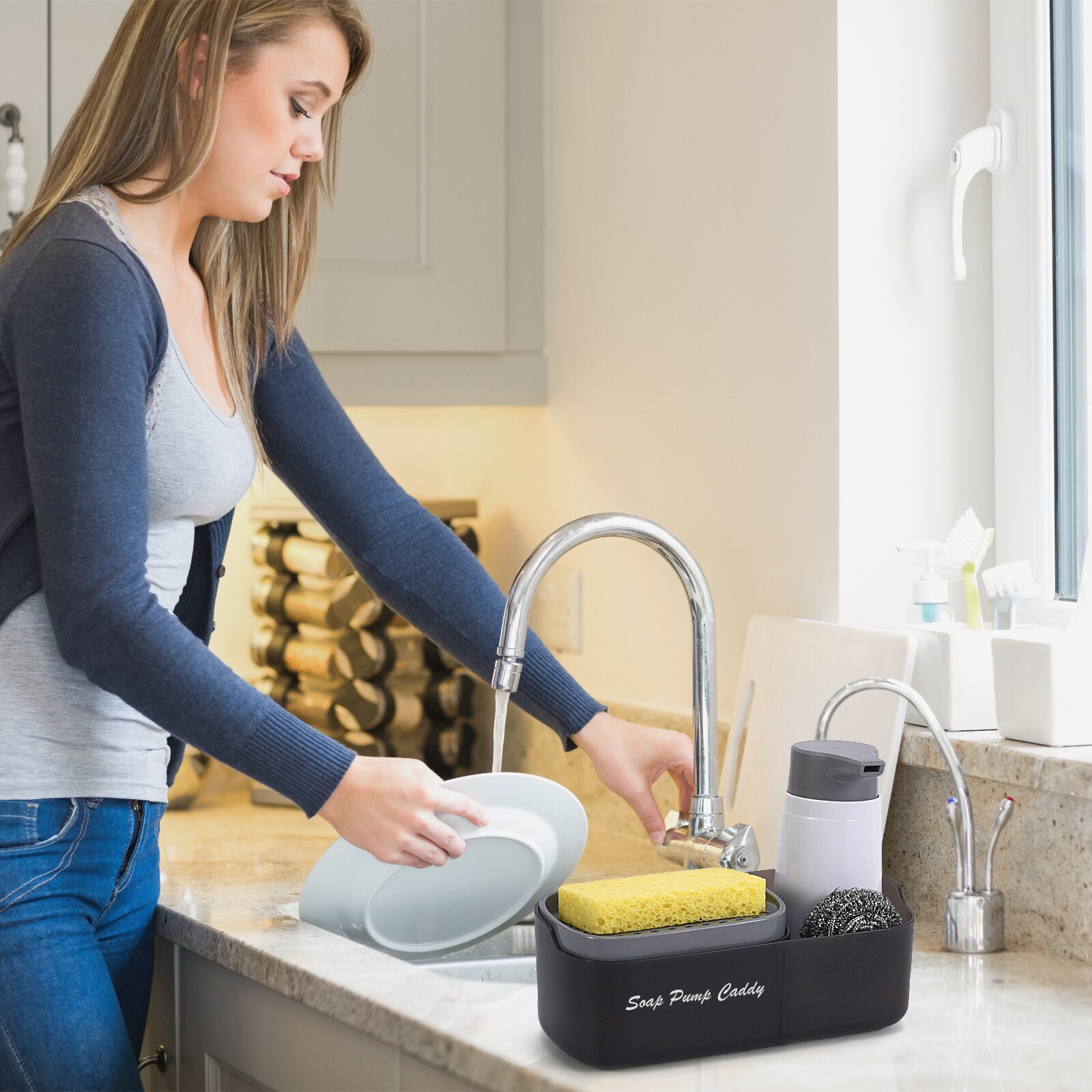 Dishwashing Soap Pump Sponge Caddy