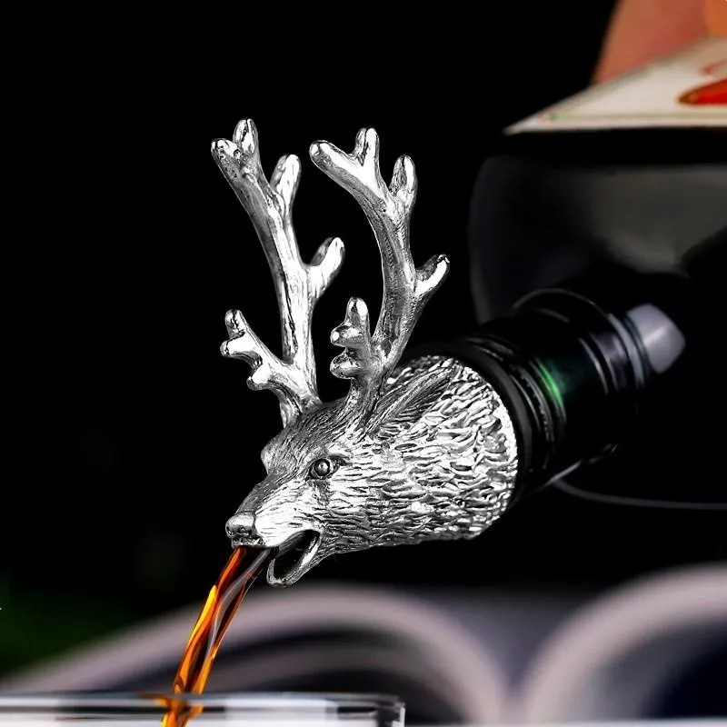 Dispenser for Wine Jagermeister Zinc Alloy Deer Elk Lion Head Mouth Wine Pourer Wines Extractor Silver Pourers Bar