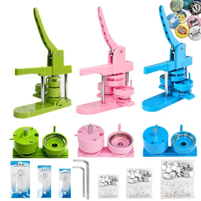DIY Badges Button Maker Machine Kit Set, 25+32+58MM Pin Badges Punching Press with 300Pcs Parts+3 Size Circle Cutter+3