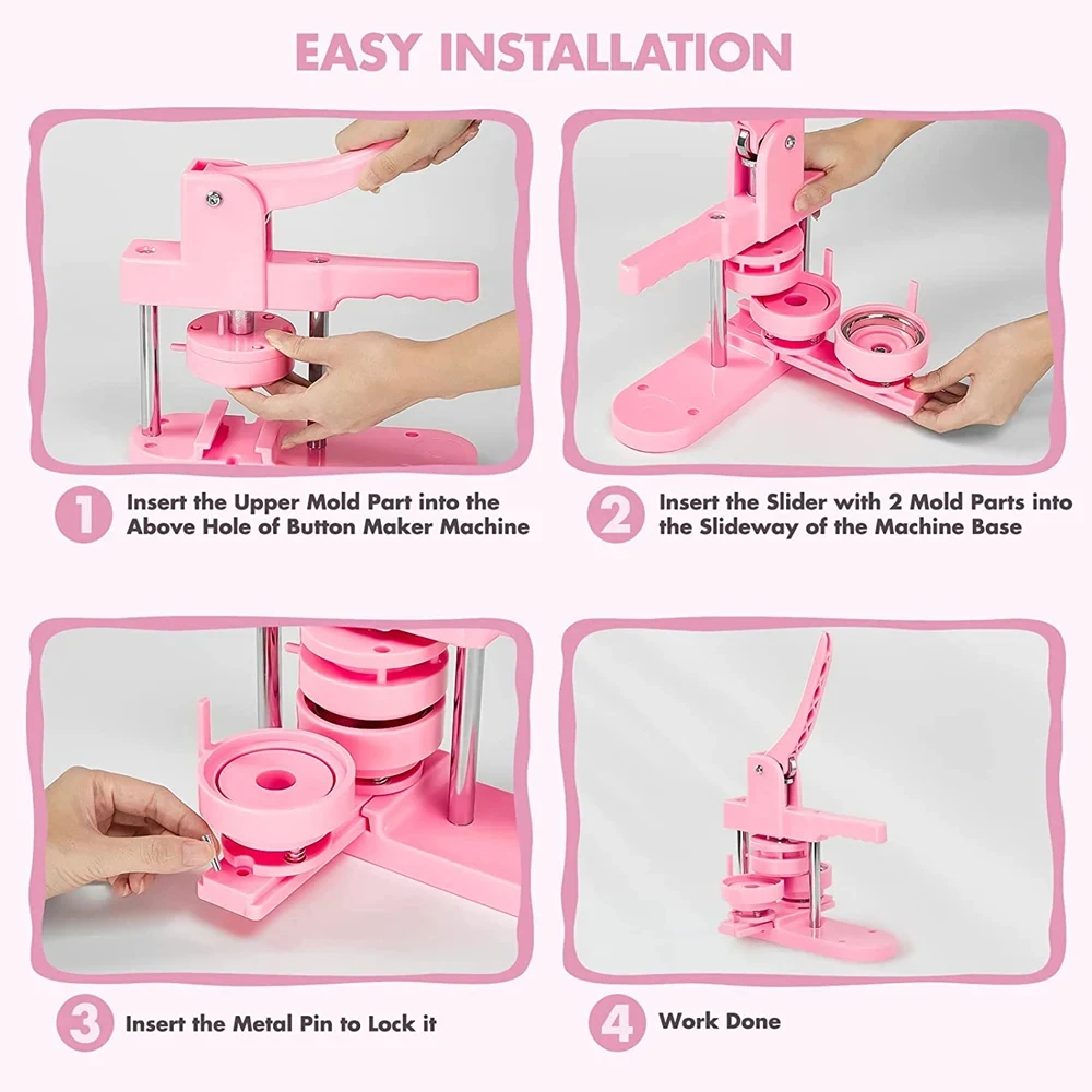 DIY Badges Button Maker Machine Kit Set, 25+32+58MM Pin Badges Punching Press with 300Pcs Parts+3 Size Circle Cutter+3