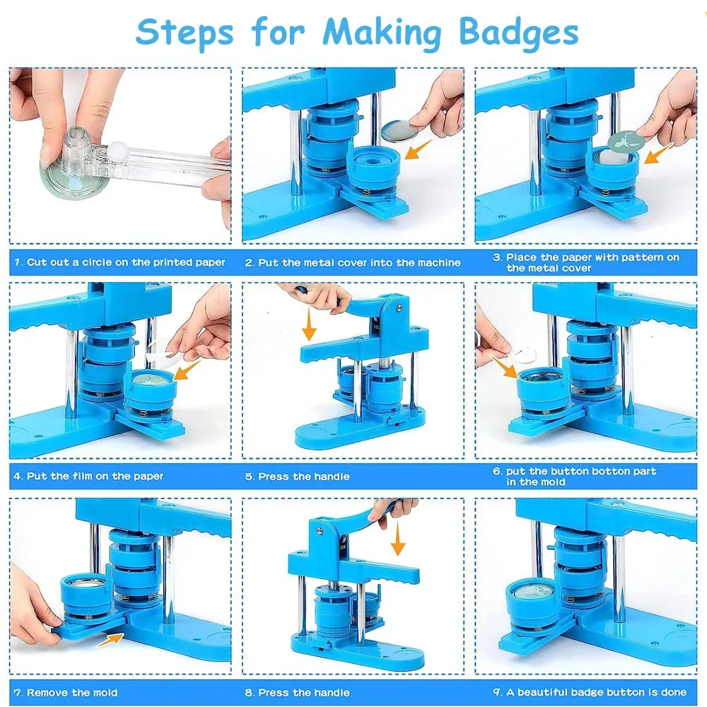 DIY Badges Button Maker Machine Kit Set, 25+32+58MM Pin Badges Punching Press with 300Pcs Parts+3 Size Circle Cutter+3
