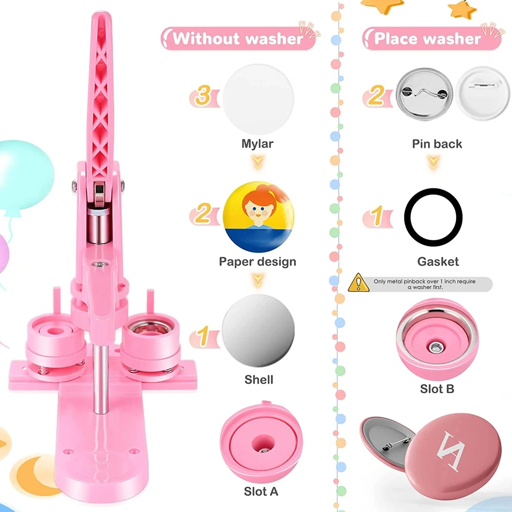 DIY Badges Button Maker Machine Kit Set, 25+32+58MM Pin Badges Punching Press with 300Pcs Parts+3 Size Circle Cutter+3