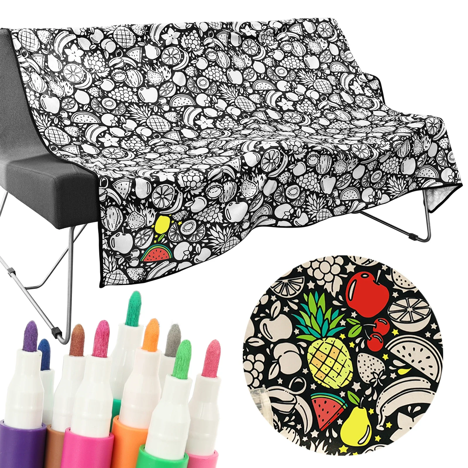 DIY Coloring Blanket with 24 Colored Markers Creative Personalization Pattern Blanket Stress Relief Unique Paint Art DIY Coloring Blanket with 24 Colored Markers Creative Personalization Pattern Blanket Stress Relief Unique Paint Art