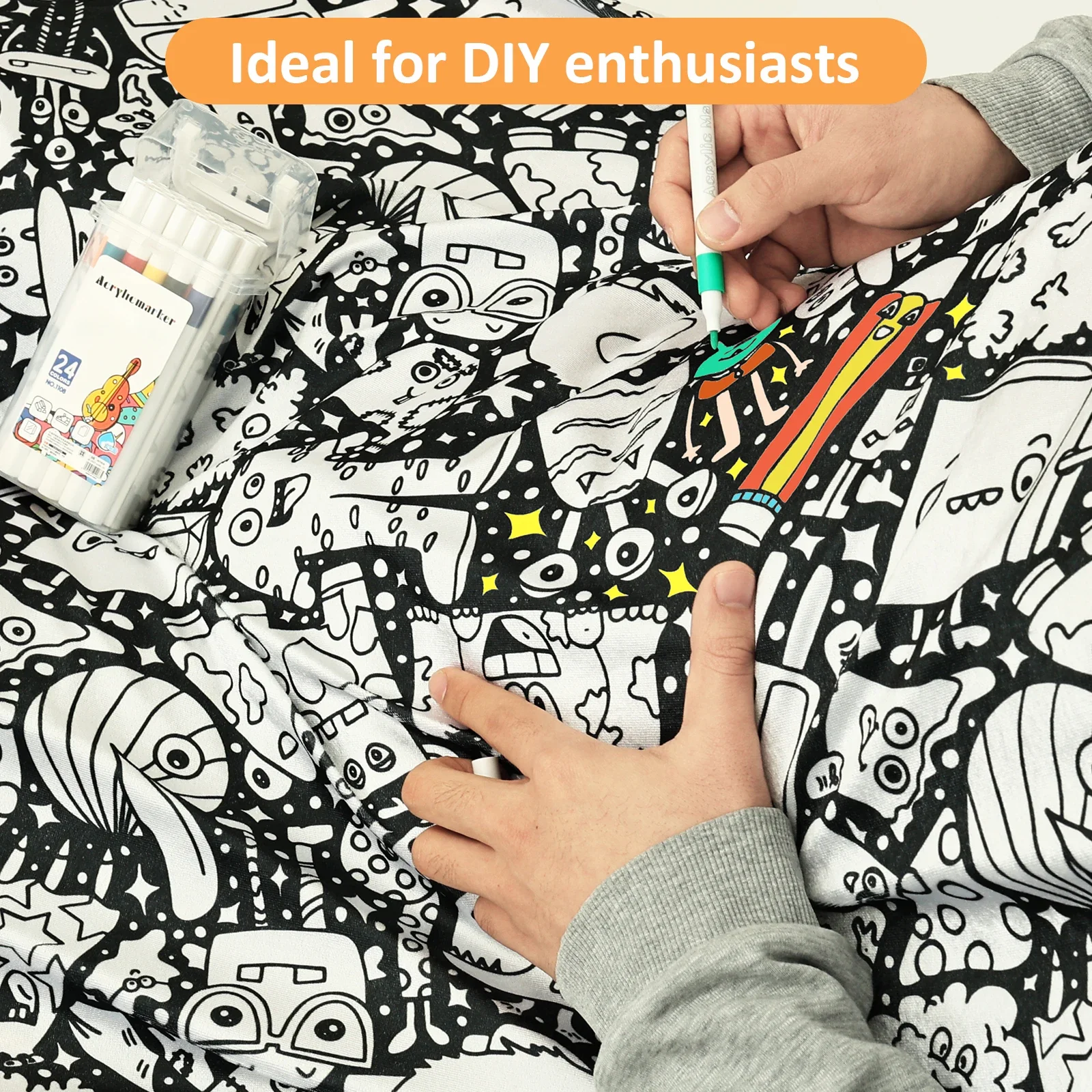 DIY Coloring Blanket with 24 Colored Markers Creative Personalization Pattern Blanket Stress Relief Unique Paint Art DIY Coloring Blanket with 24 Colored Markers Creative Personalization Pattern Blanket Stress Relief Unique Paint Art