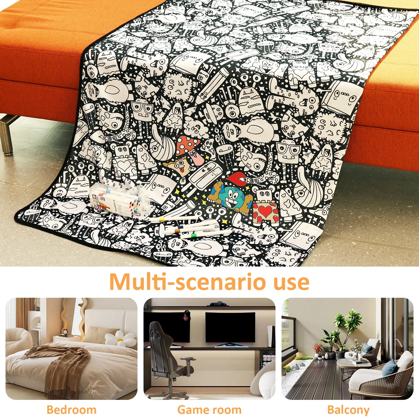 DIY Coloring Blanket with 24 Colored Markers Creative Personalization Pattern Blanket Stress Relief Unique Paint Art DIY Coloring Blanket with 24 Colored Markers Creative Personalization Pattern Blanket Stress Relief Unique Paint Art