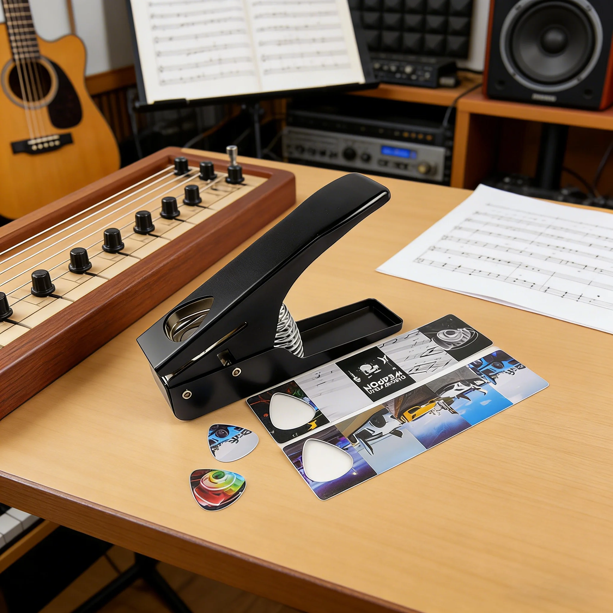 DIY Guitar Pick Punch Maker, Recycled Plastic Cards to Plectrum for Acoustic Electric Bass, with 15 PCS Pick Strips DIY Guitar Pick Punch Maker, Recycled Plastic Cards to Plectrum for Acoustic Electric Bass, with 15 PCS Pick Strips