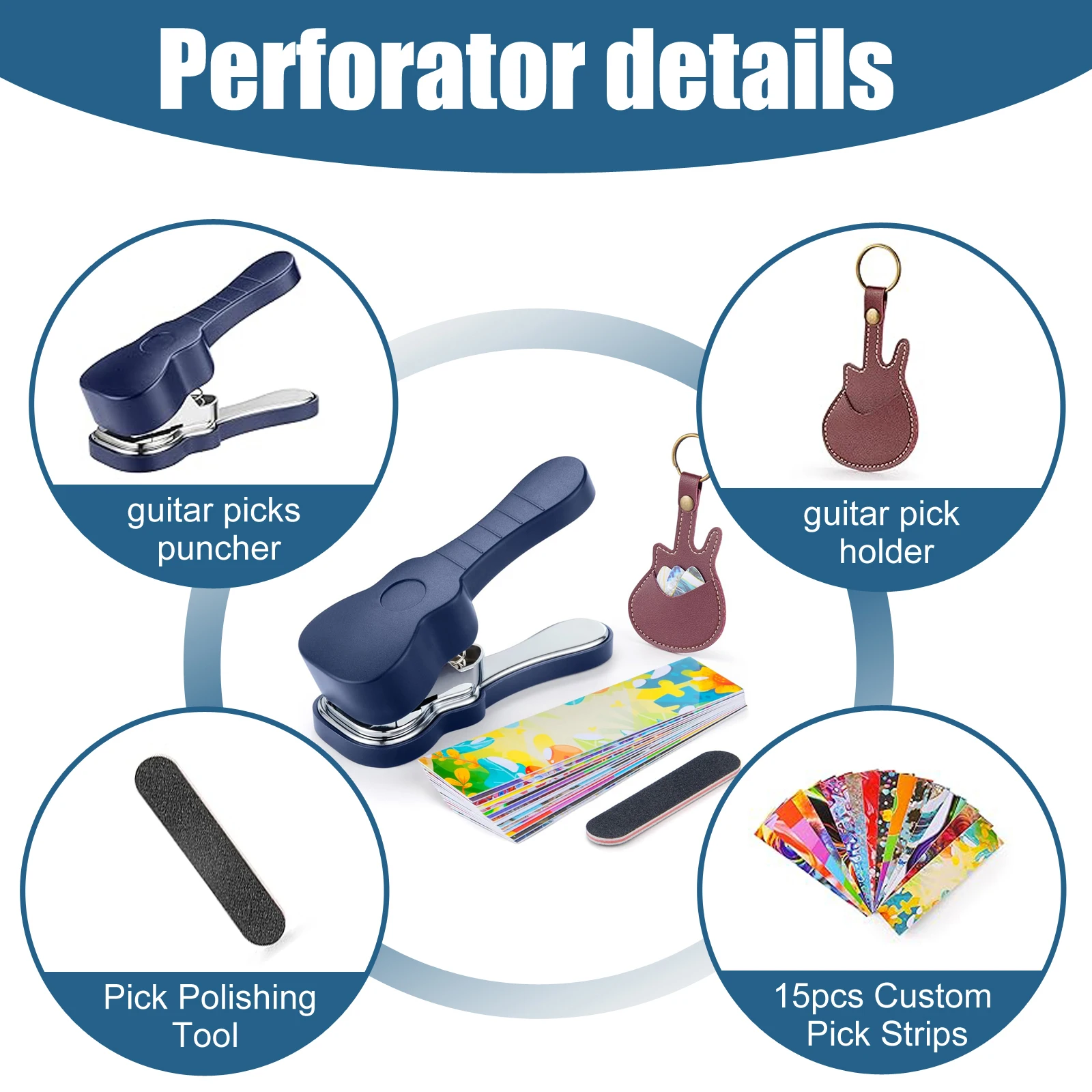 DIY Guitar Pick Punch Maker, Recycled Plastic Cards to Plectrum for Acoustic Electric Bass, with 15 PCS Pick Strips DIY Guitar Pick Punch Maker, Recycled Plastic Cards to Plectrum for Acoustic Electric Bass, with 15 PCS Pick Strips