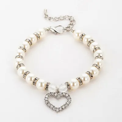 Dog Bead Collar with Heart Charm Dog Bead Collar with Heart Charm