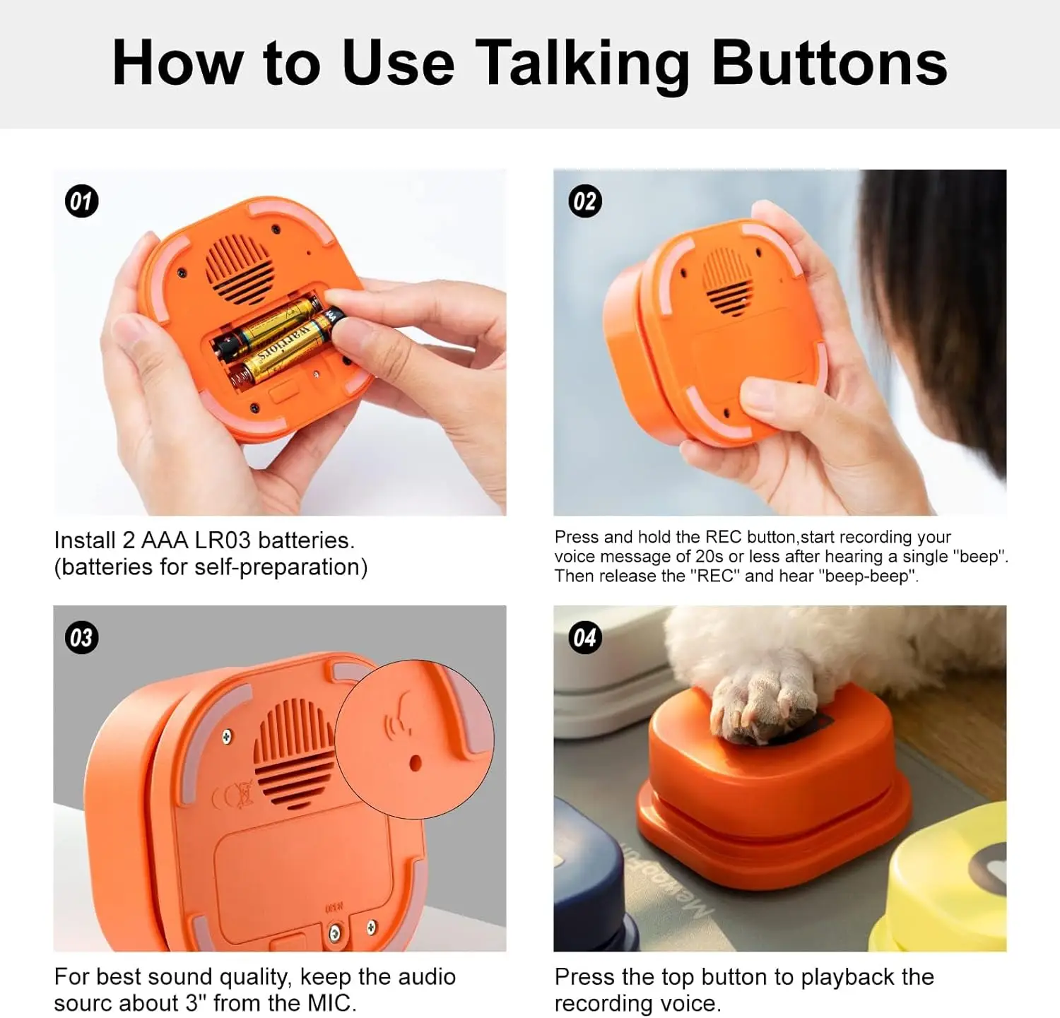 Dog Button Record Talking Pet Communication Vocal Training Interactive Toy Bell Ringer With Pad and Sticker Easy To Use Dog Button Record Talking Pet Communication Vocal Training Interactive Toy Bell Ringer With Pad and Sticker Easy To Use