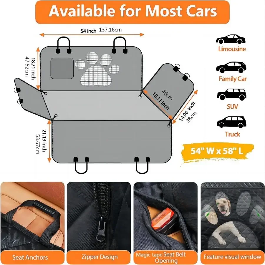 Dog Car Seat Cover for Back Seat, 100% Waterproof Dog Car Hammock with Visual Mesh Window and Side Zipper Car Seat and Dog Car Seat Cover for Back Seat, 100% Waterproof Dog Car Hammock with Visual Mesh Window and Side Zipper Car Seat and