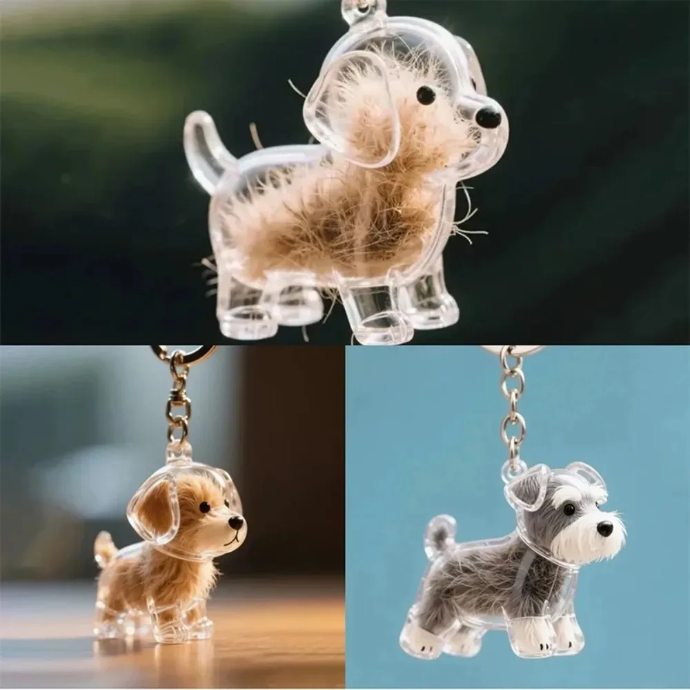 Dog Hair Storage Pendant Cute Keychain Car Key Chains Bag Pendant Couple Jewelry Souvenir Collection Gift Decoration