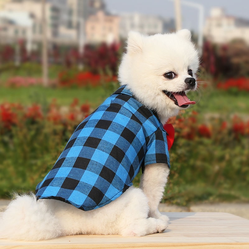 Dog Plaid Shirt with Cute Bow Tie Dog Plaid Shirt with Cute Bow Tie
