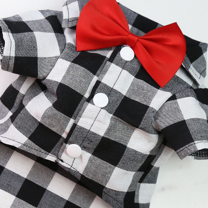 Dog Plaid Shirt with Cute Bow Tie