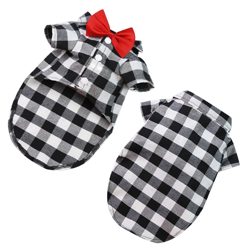 Dog Plaid Shirt with Cute Bow Tie