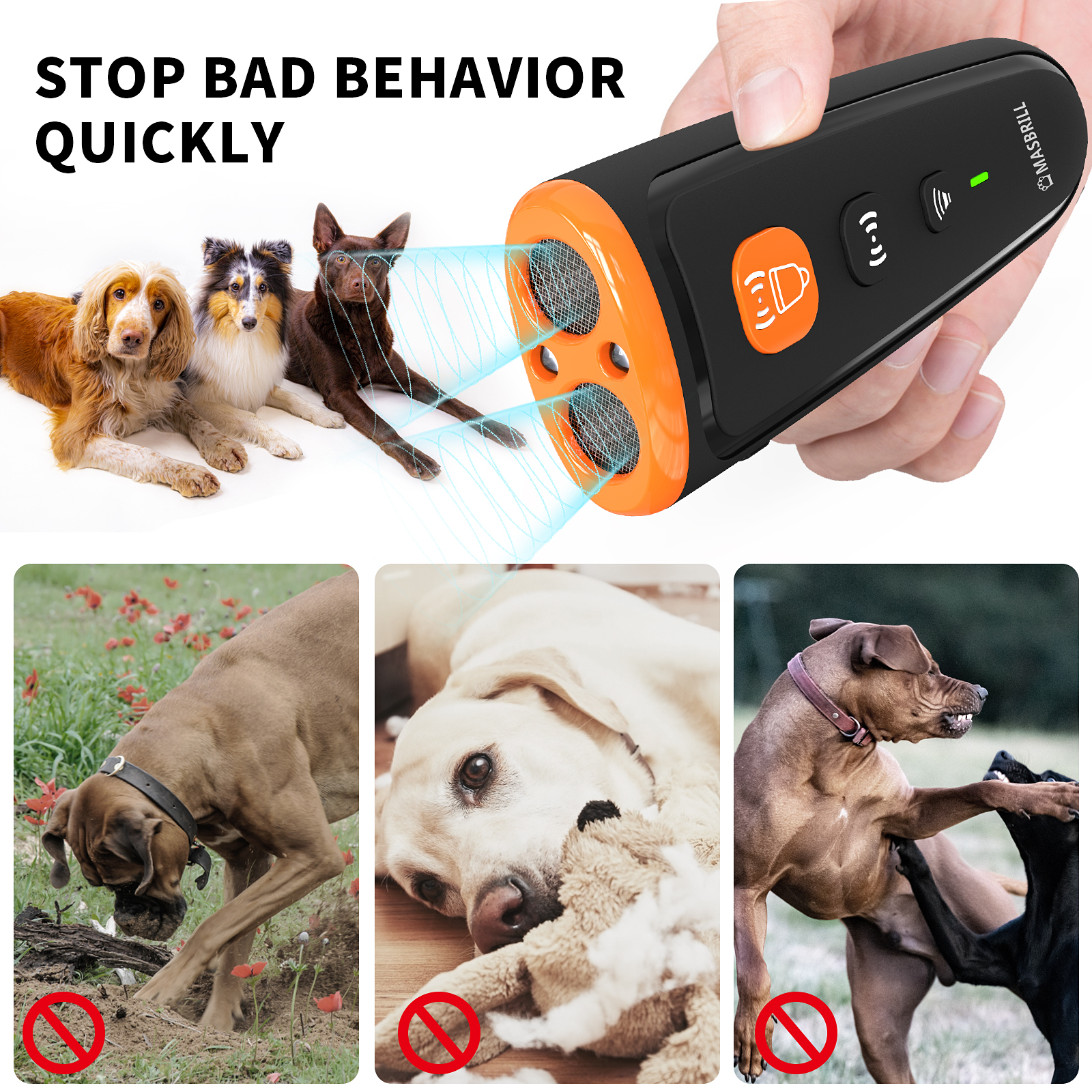 Dog Repeller No Dog Noise Anti Barking Device Ultrasonic Dog Bark Deterrent Devices Training 3 Modes USB Rechargeable Dog Repeller No Dog Noise Anti Barking Device Ultrasonic Dog Bark Deterrent Devices Training 3 Modes USB Rechargeable