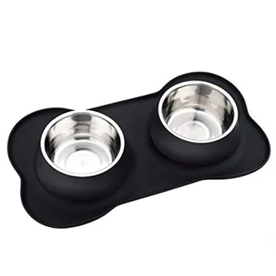 Dog Water Bowl Mat with Two Bowls Dog Water Bowl Mat with Two Bowls