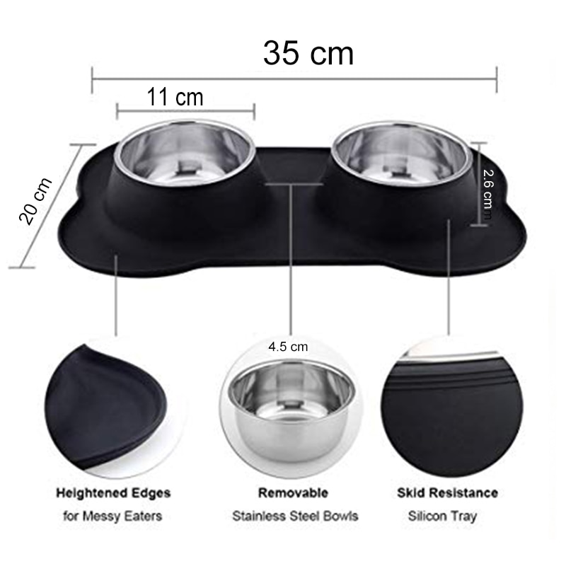 Dog Water Bowl Mat with Two Bowls Dog Water Bowl Mat with Two Bowls
