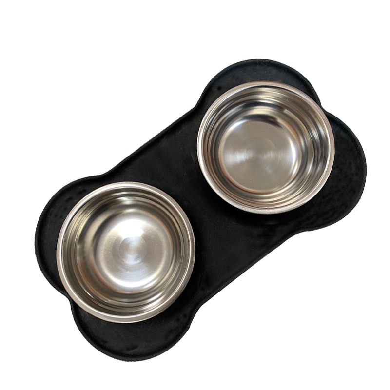 Dog Water Bowl Mat with Two Bowls Dog Water Bowl Mat with Two Bowls