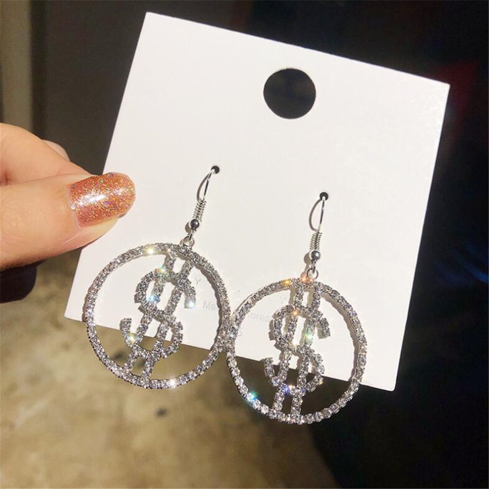 Dollar Earrings with Sparkly Rhinestones Dollar Earrings with Sparkly Rhinestones