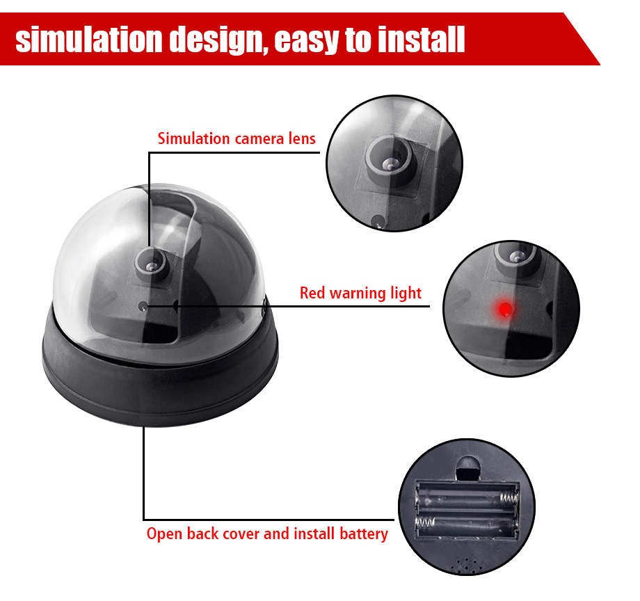 Dome CCTV Dummy Camera Flashing Led Fake Camera Power Via AA Battery Surveillance Security System Dome CCTV Dummy Camera Flashing Led Fake Camera Power Via AA Battery Surveillance Security System