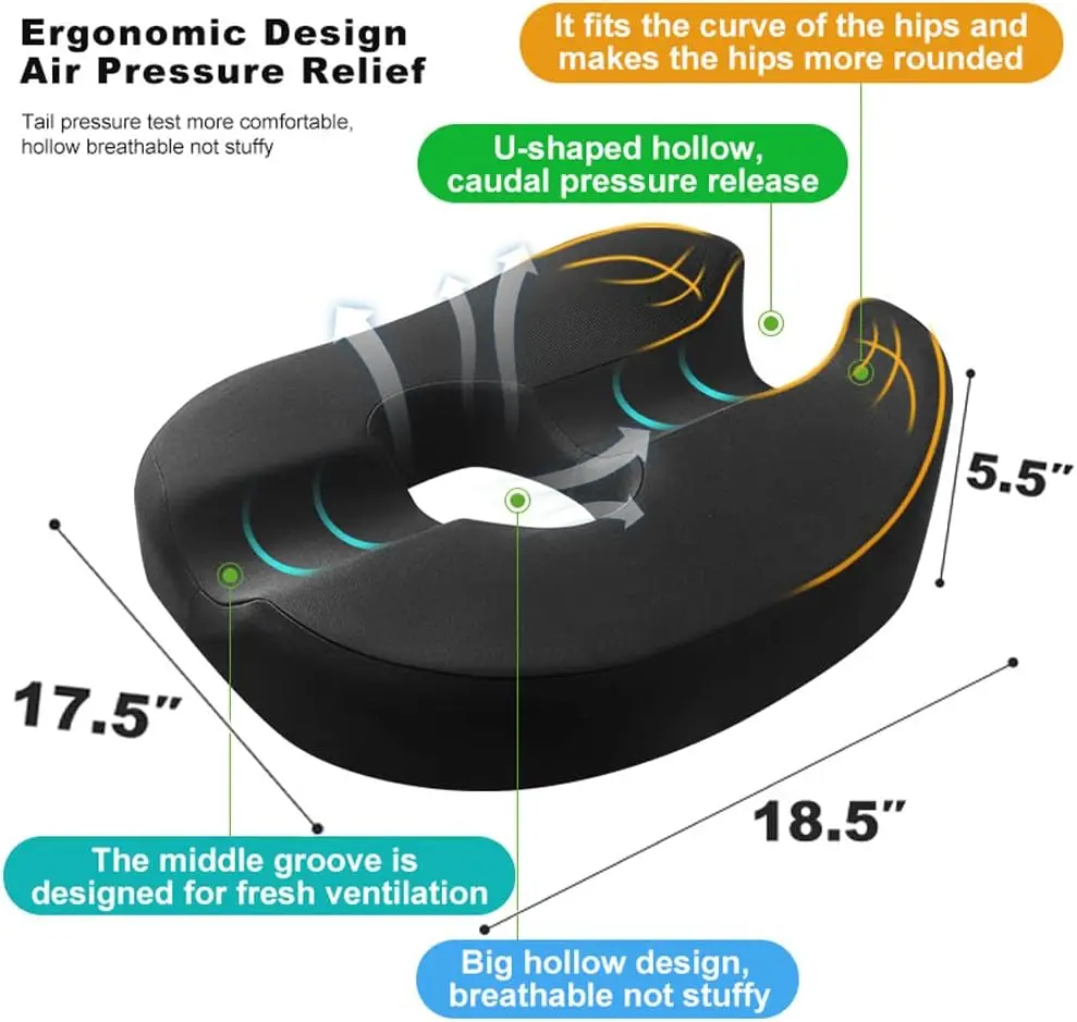 Donut Pillow Coccyx Seat Cushion for Prostate, Sciatica, Pelvic Floor, Pressure Sores, Pregnancy, Perineal Surgery