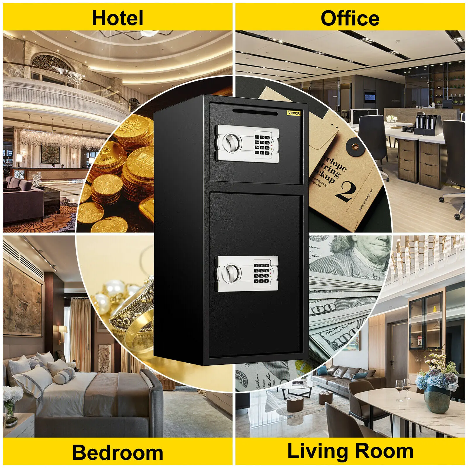 Double Door Safe 33 Inch Deposit Box Secret Hidden Piggy Bank Steel Separate Storage Space Electronic Lock Use for