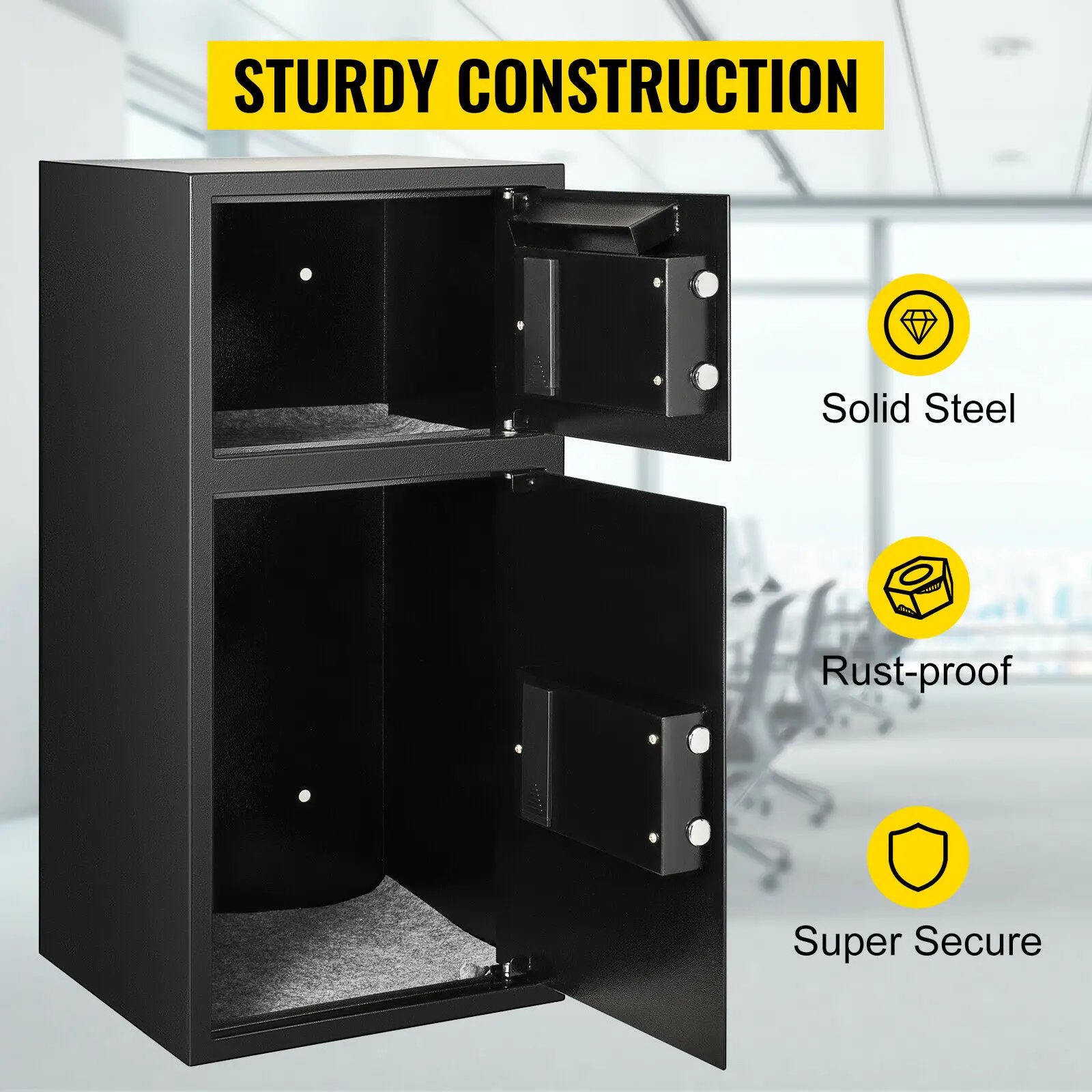 Double Door Safe 33 Inch Deposit Box Secret Hidden Piggy Bank Steel Separate Storage Space Electronic Lock Use for