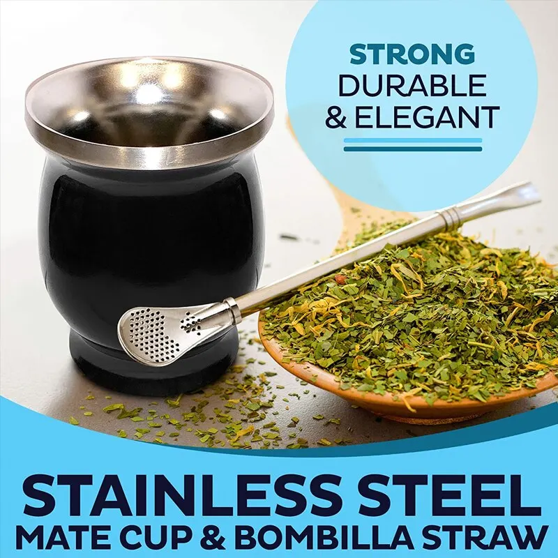 Double Layer Stainless Steel Insulated Mate Tea Cup with Bombilla and Long Brush