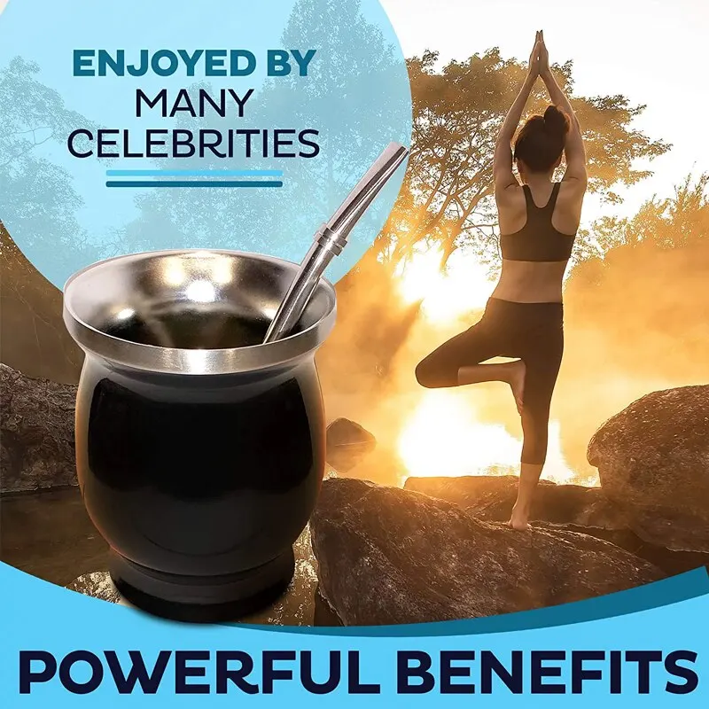 Double Layer Stainless Steel Insulated Mate Tea Cup with Bombilla and Long Brush