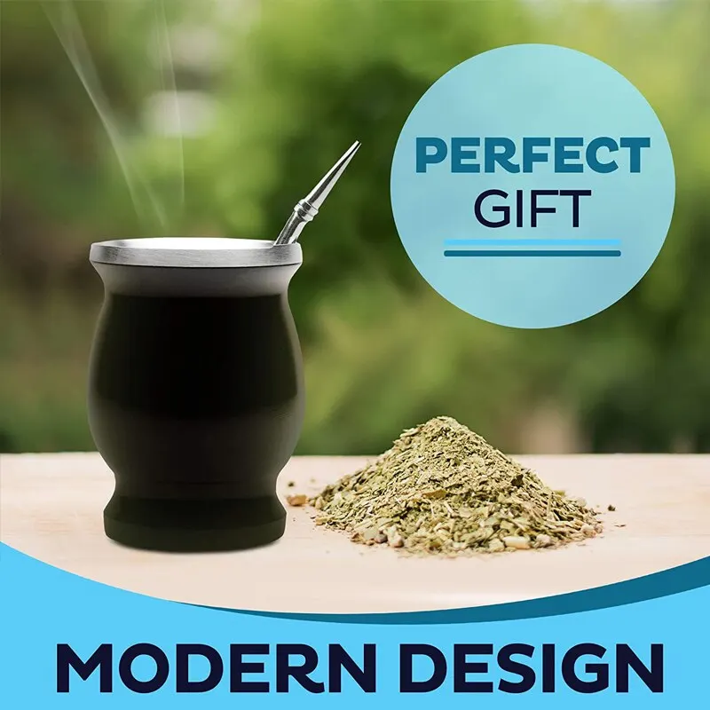 Double Layer Stainless Steel Insulated Mate Tea Cup with Bombilla and Long Brush