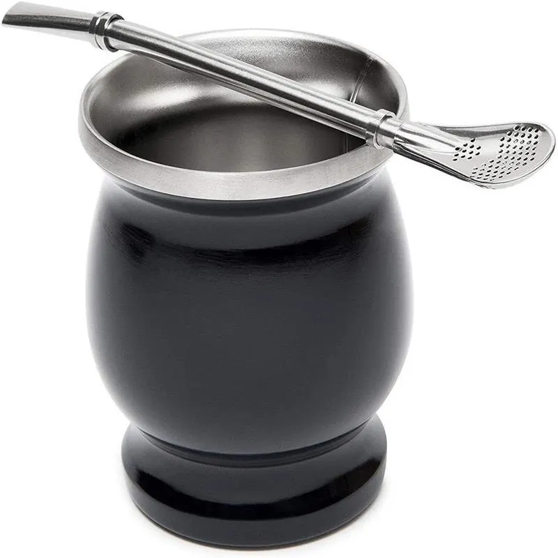 Double Layer Stainless Steel Insulated Mate Tea Cup with Bombilla and Long Brush