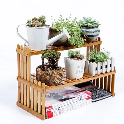 Double Layer Wooden Flower Rack