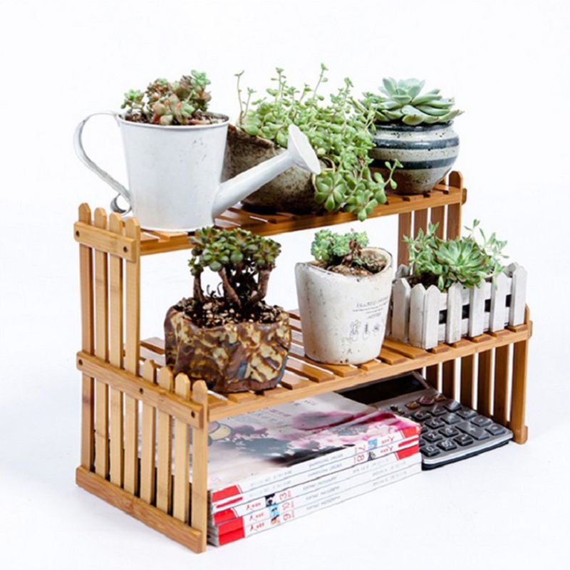 Double Layer Wooden Flower Rack