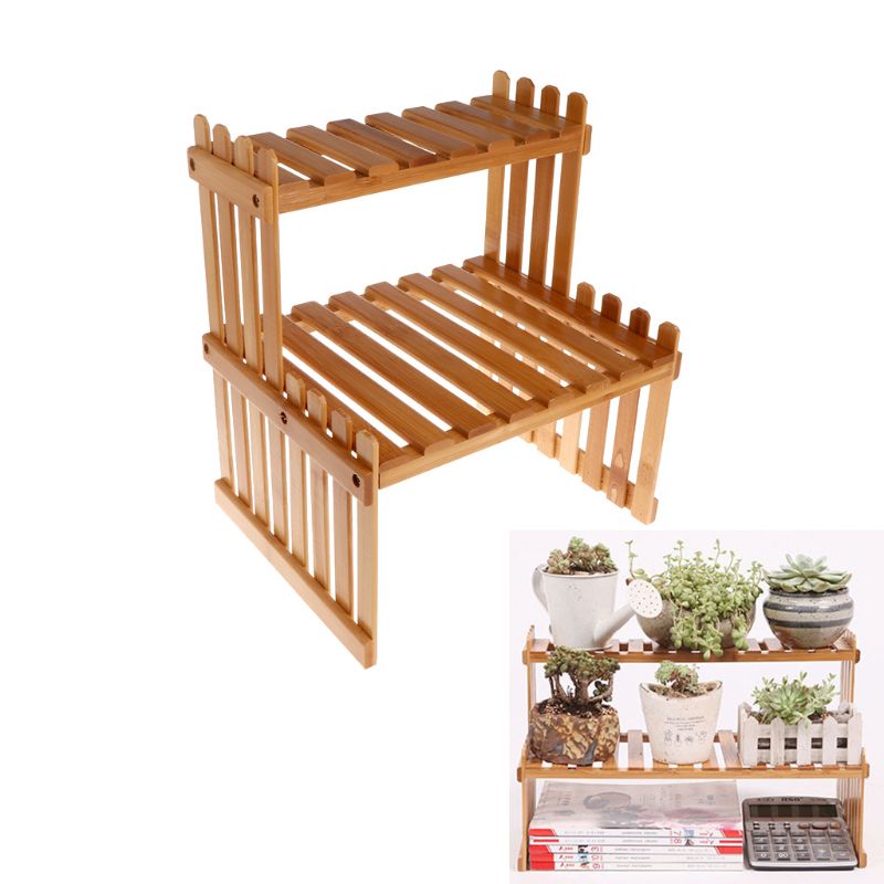 Double Layer Wooden Flower Rack
