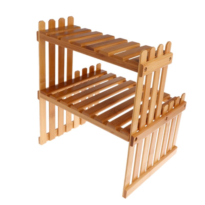 Double Layer Wooden Flower Rack