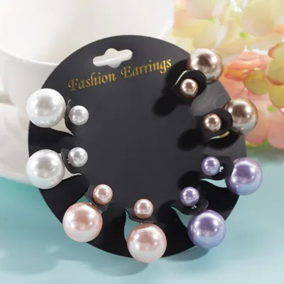 Double Pearl Earrings Set (4 Pairs)