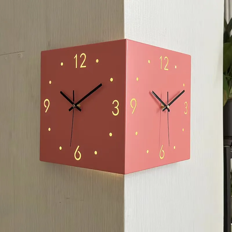 Double-Sided Square Wall Clock Minimalist Creative Corner Digital Hollow-Out Silent Wall Clock Simple Wall Decoration