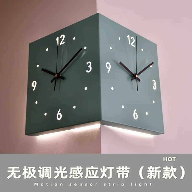Double-Sided Square Wall Clock Minimalist Creative Corner Digital Hollow-Out Silent Wall Clock Simple Wall Decoration