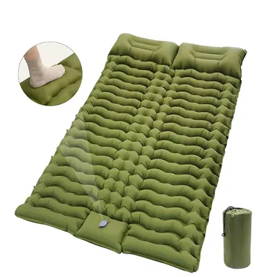 Double Sleeping Pad for Camping Self-Inflating Mat Sleeping Mattress with Pillow for Hiking Outdoor 2 Persons Travel