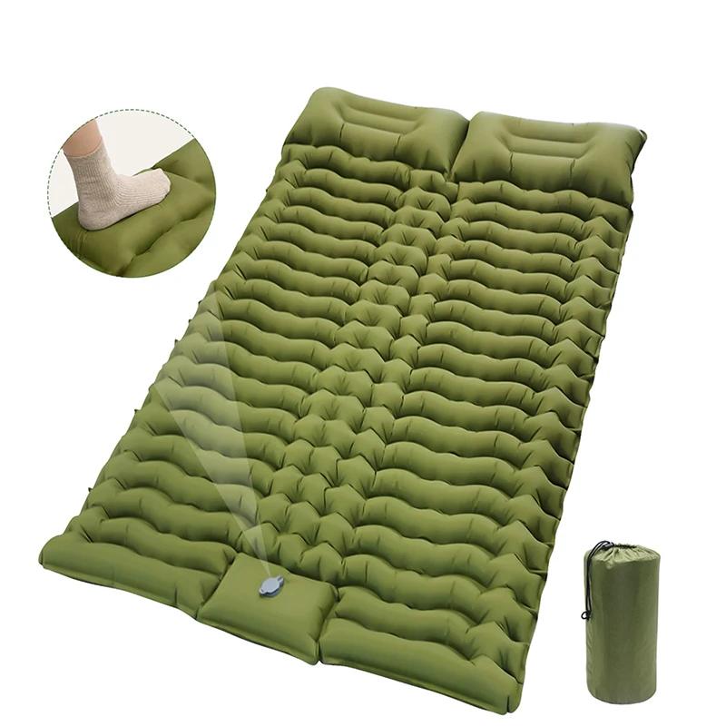 Double Sleeping Pad for Camping Self-Inflating Mat Sleeping Mattress with Pillow for Hiking Outdoor 2 Persons Travel