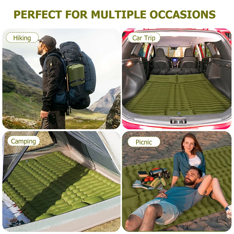Double Sleeping Pad for Camping Self-Inflating Mat Sleeping Mattress with Pillow for Hiking Outdoor 2 Persons Travel