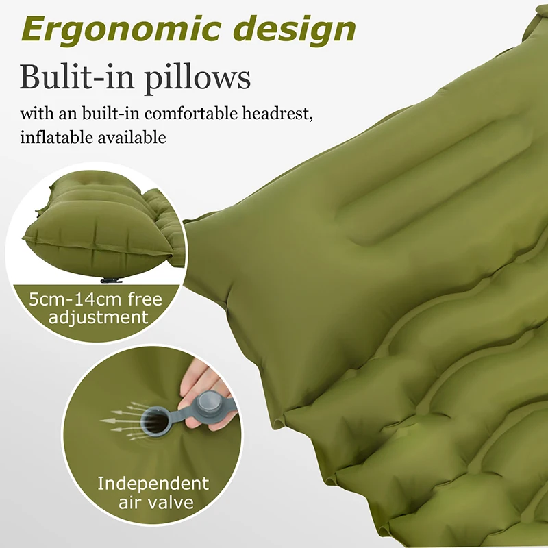 Double Sleeping Pad for Camping Self-Inflating Mat Sleeping Mattress with Pillow for Hiking Outdoor 2 Persons Travel