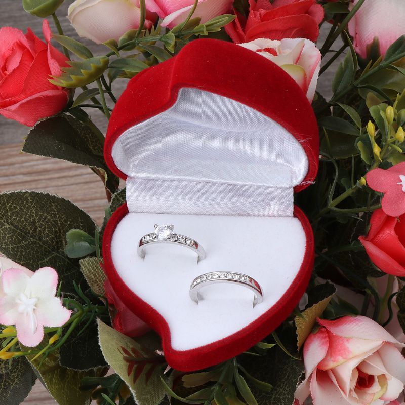 Double Slot Heart Shape Ring Box
