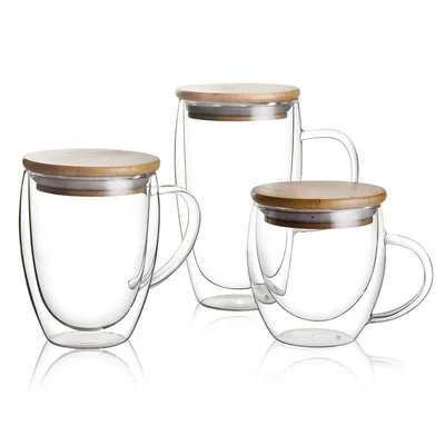 Double Wall Glass Cup with Lid Double Wall Glass Cup with Lid