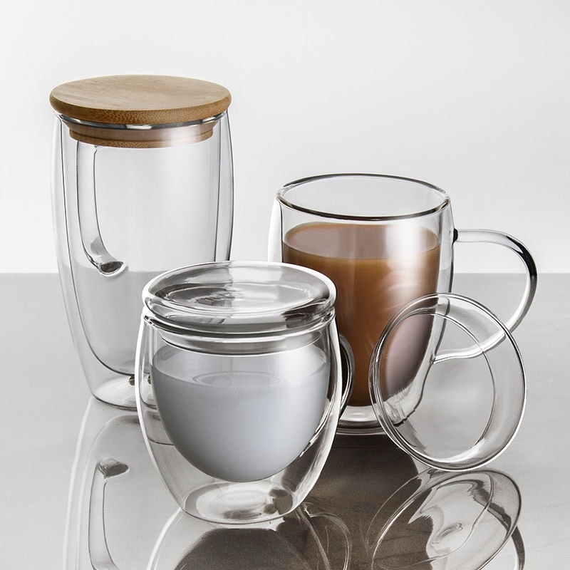 Double Wall Glass Cup with Lid Double Wall Glass Cup with Lid