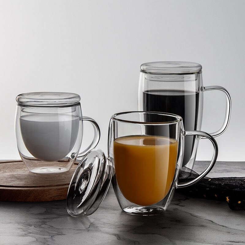 Double Wall Glass Cup with Lid Double Wall Glass Cup with Lid