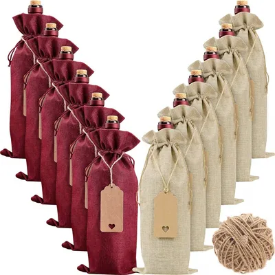 Drawstring Burlap Wine Bags (12pcs)