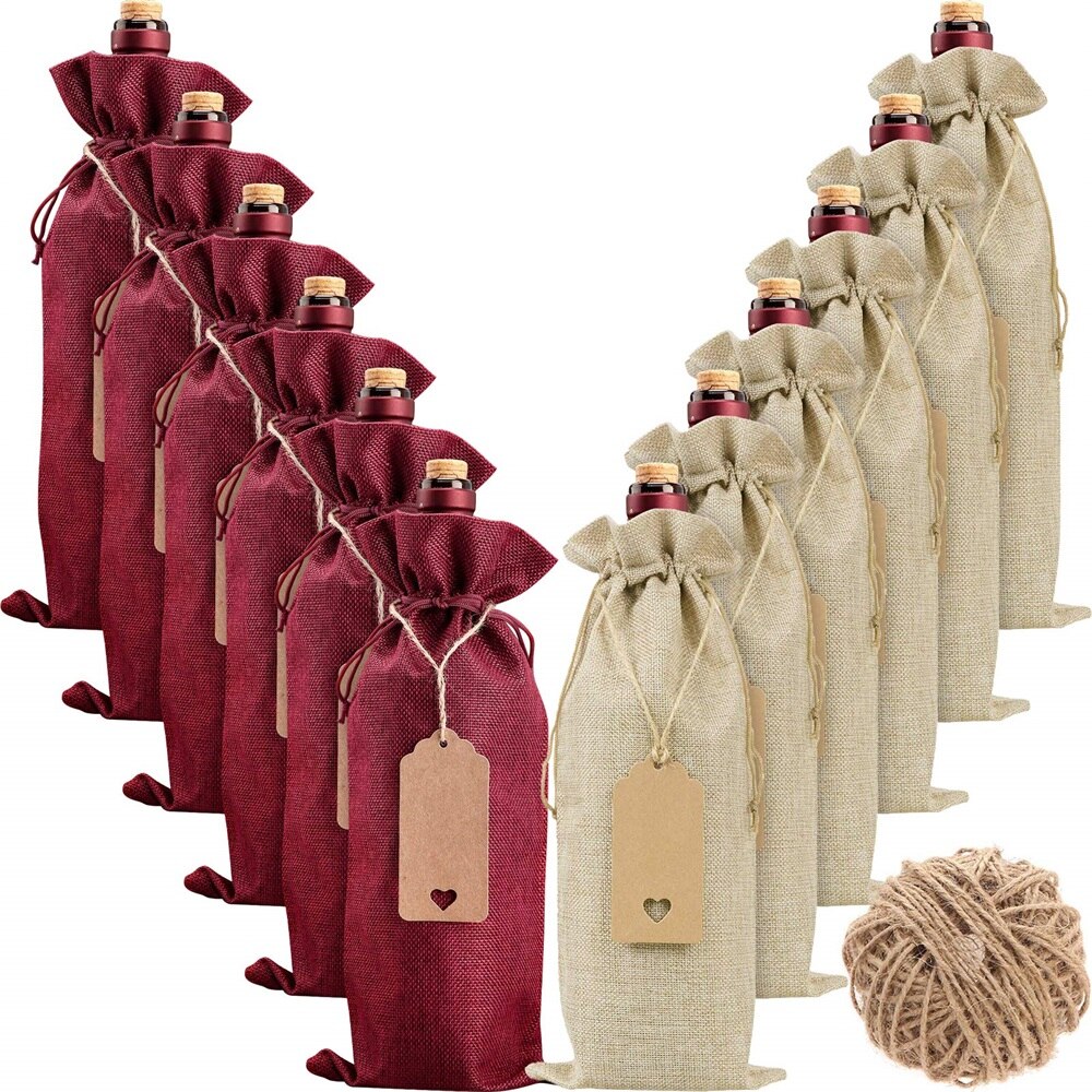 Drawstring Burlap Wine Bags (12pcs)